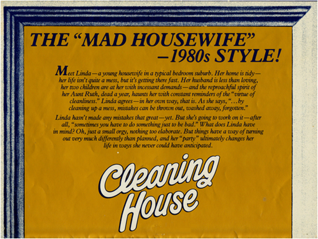The front of a publicity brochure sent out to the press and bookstores for Ace's paperback launch of Cleaning House.